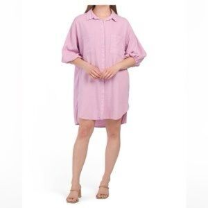 YFB Pink Linen Button Down Shirt Dress / Oversized Tunic – Size L
